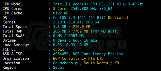 Raksmart韩国服务器配置信息测试